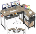Gizoon 53 Inch L Shaped Computer Desk with Drawers Corner Desk with Power Outlets &amp Reversible Storage Shelves with CPU Stand and 2 Hooks for Home Office Gaming (Grey)