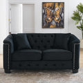 mikibama Modern Chesterfield Velvet Loveseat Sofa 59 Inch Sectional Sofa Luxury 2 Seater Upholstered Tufted Couch with Nailhead Arms and 2 Pillows for Living Room Bedroom Apartment(Black)
