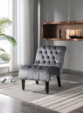 Modern Velvet Armless Accent Living Room Chair Leisure ChairUpholstered Fabric Button Comfortable Chair with Wooden Legs for Bedroom Living Room Office (Silver Velvet)