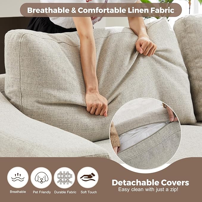 ABCASA 47 W Oversized Accent Chair Set of 2 Comfy Upholstered Sofa Chair with Large Seat and Wide Armrest Pet-Friendly Modern Lounge Armchair for Living Room/Apartment/Bedroom Soft Linen Oatmeal