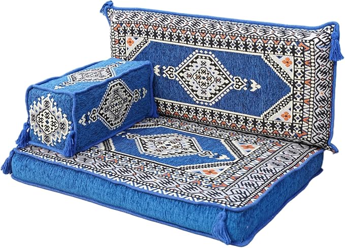 arabicsofa Single Turkish Floor Cushion – Traditional Arabic Jalsa Seating Set – Oriental Living Room Sofa with Backrest Pillows