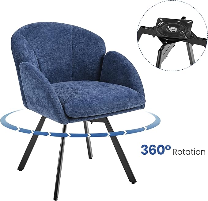 Yaheetech Swivel Accent Chair Flower Chenille Armchair Vanity Chair Side Chair with 360-Degree Swivel Base and Seat Cushion for Living Room/Bedroom/Home Office/Makeup Blue Set of 2