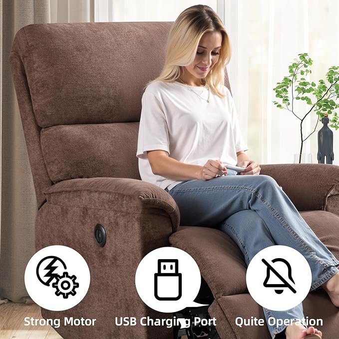 Electric Recliner Chair for Adults with USB Port Breathable Fabric Power Recliners with High Back Single Overstuffed Heavy Duty Reclining Sofa for Living Room Bedroom