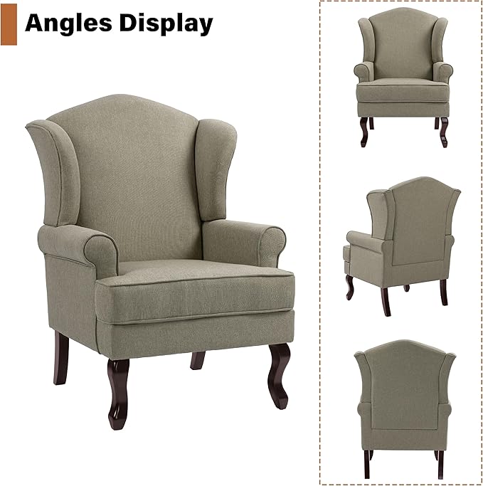 High Back Accent Chairs Set of 2 Comfy Upholstered Fabric Armchair for Living Room Mid Century Modern Club Accent Chair with Solid Wood Legs Single Sofa Reading Chair for Bedroom Light Camel
