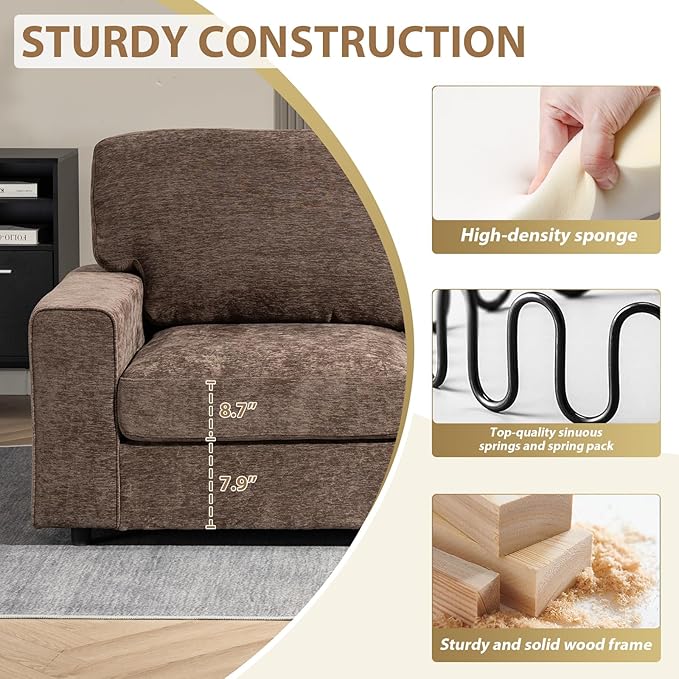 71 Modular Sofa Couch Comfy Chenille Loveseat Sofa Modern Recliner Couch with Deep Seats and Wide Armrests for Living Room(Brown)