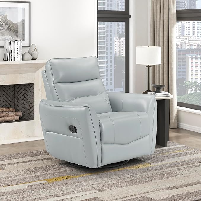 Lexicon Swivel Glider Reclining Chair Top Grain Leather Match Manual Recliner Comfy Nursery Glider Recliner Swivel Reclining Chair for Living Room/Office/Bedroom/Apartment Aqua