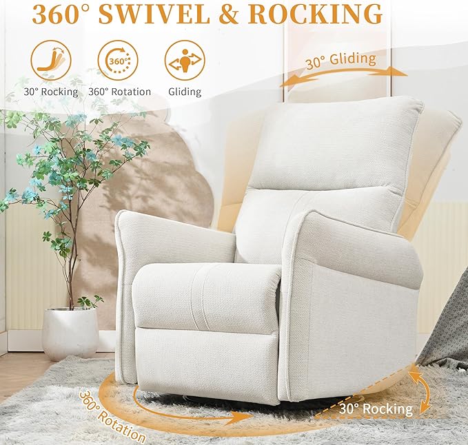 Power Swivel Rocker Recliner Chair for Nursery Upholstered Snowflake Velvet 270°Swivel Glider Rocker Chair with USB Ports Small Power Recliners for Small Spaces Living Room