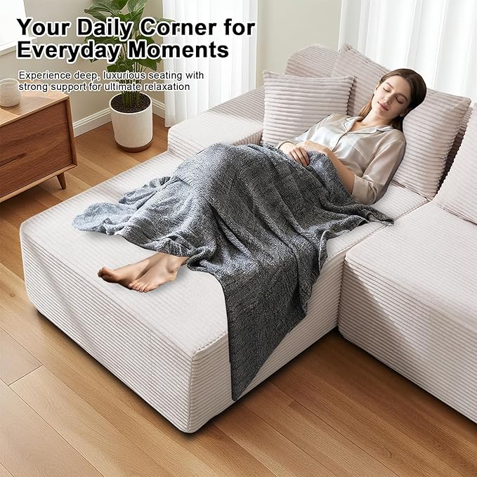 105 Cloud Modular Sectional Couch with L-Shape Chaise Upholstered Corduroy Couches for Living Room No Assembly Required Deep Seat Boneless Sofa (Beige Left Facing Chaise)