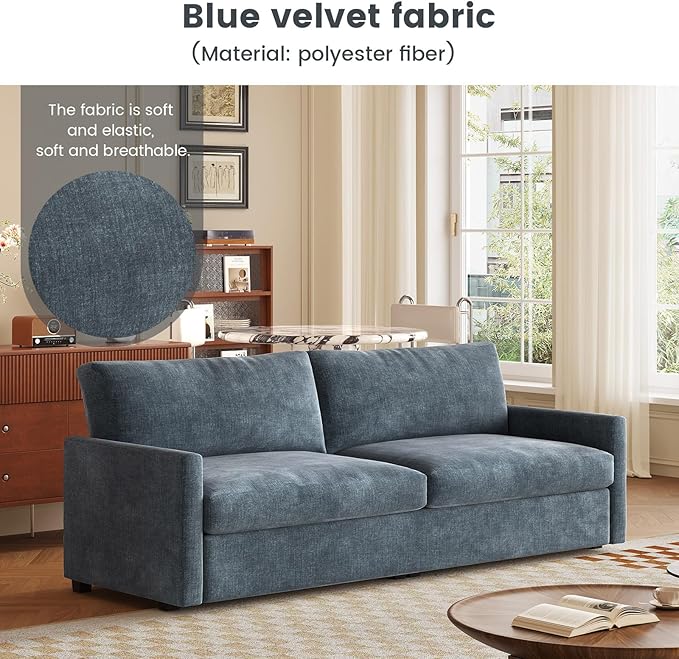 70.07 Blue Loveseat Sofa Upholstered Deep Seat Sofa for Small Spaces 2-Seater Couch Soft Polyester Blue Velvet Breathable &amp Easy to Clean