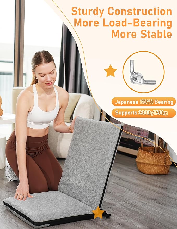 Floor Chair with Back Support Adjustable Meditation Chair with 14 Positions Portable Ground Seating for Adults Foldable Floor Seat for Meditation Yoga Reading (Thicker Sponge Version)