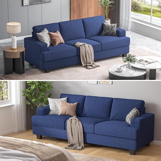 89 Inch Sofa with Extra Deep Seats Oversize 3 Seater Sofa for Living RoomModern Couch and Sofa Comfy Armrests and Seats and Backrests Easy Installation Blue