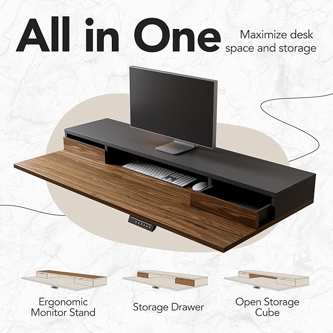 HUANUO Electric Standing Desk with 6 Drawers 55 Inch Height Adjustable Stand Up Desk with Storage Computer Workstation Compatible with Monitor Stand for Home Office Black Walnut