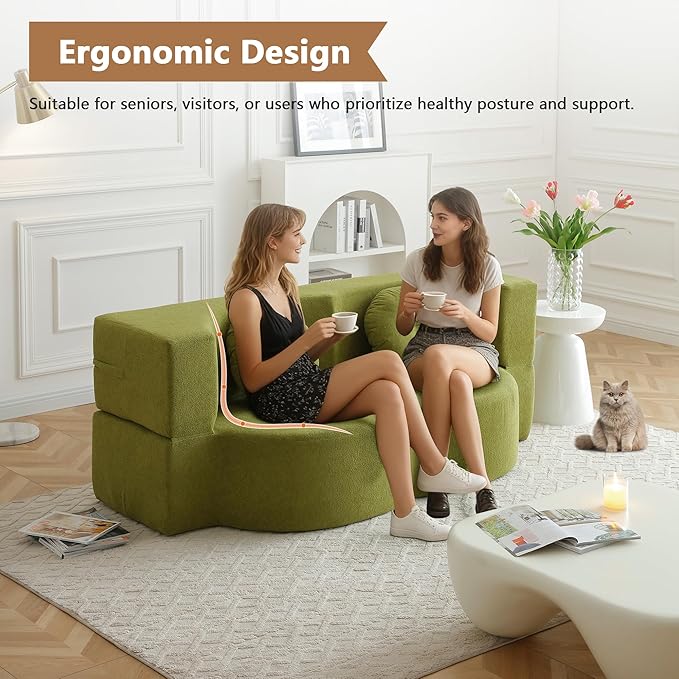 2-in-1 Folding Sofa Bed with Pillow No Assembly Futon Twin Size Sofa Bed Breathable Linen-Cotton Convertible Couch Bed for Living Room and Guest Room 75.5 InchGreen