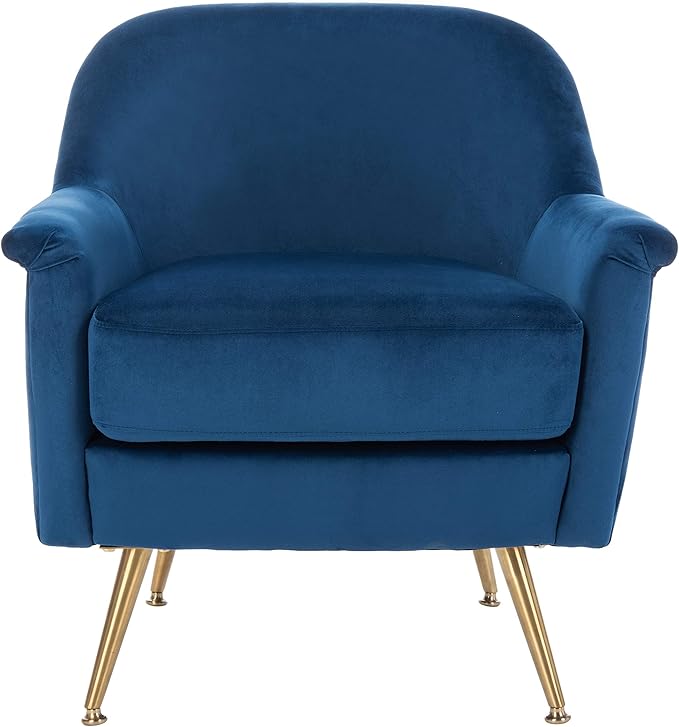 Safavieh Home Brienne Retro Glam Navy Velvet and Brass Arm Chair