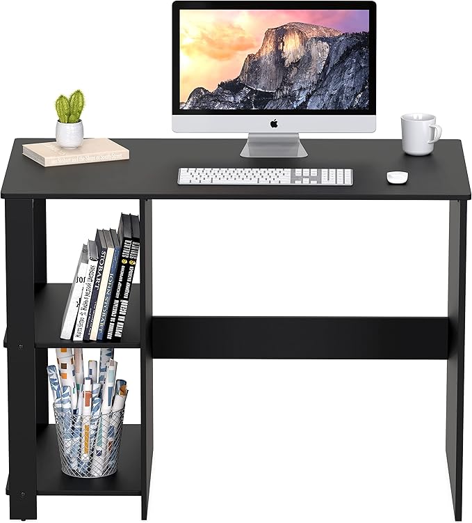 SHW 38-Inch Home Office Computer Desk with Shelves Black