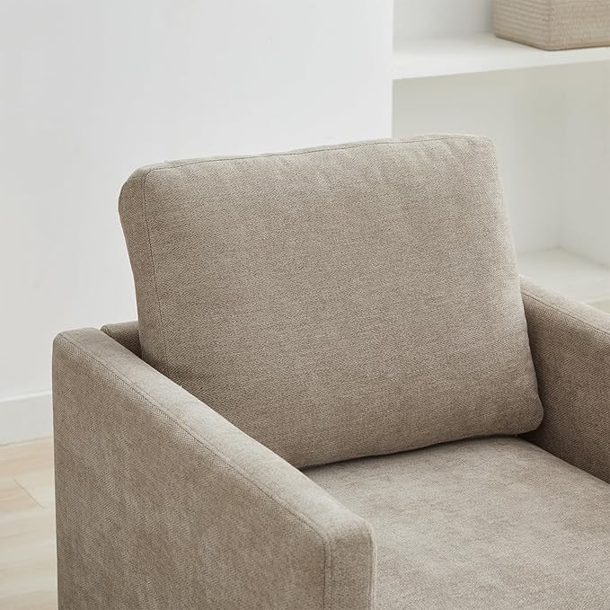 360° Swivel Accent Chair Square Modern Comfy Chair with Metal Base &amp Thicked Cushion Upholstered Lounge Reading Armchair Cozy Cloud Sofa Chairs for Living Room Bedroom Office Club(PU Taupe)