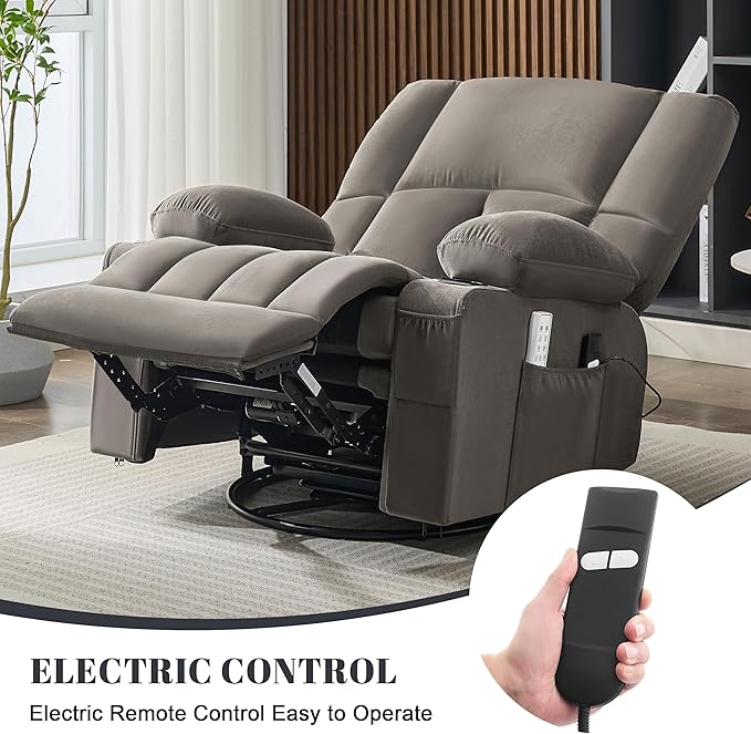 Oversized Recliner Chairs for Adults 270° Swivel Rocker Recliner with Heat and Massage Lazy Boy ReclinerRecliner Chairs Single Sofa Seat with Cup Holders (BlackGrey)