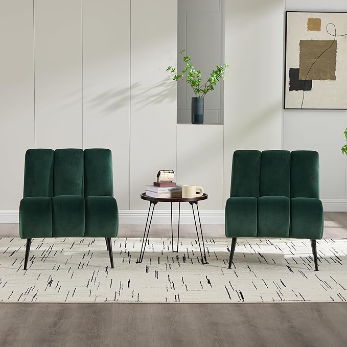 Mlmh &amp Kngwa 24.4 W Modern Accent Chair Set of 2 Armless Accent Chairs Comfy Upholstered Reading Chairs Velvet Vanity Chair for Living Room Bedroom Green