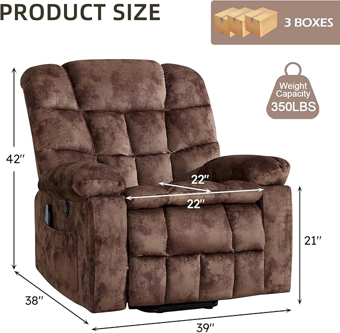 CANMOV Power Lift Recliner Chair for Elderly with Massage and Heat Electric Lift Chair with 2 Side Pockets and Cup Holders USB &amp Type-C for Living Room Brown