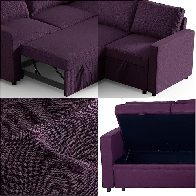 Modular Sofa Bed Couch with Storage 82 Reversible Sleeper Sofas with Pull Out Bed Pull Out Couch for Living Room Apartment Bedroom Office Dark Purple