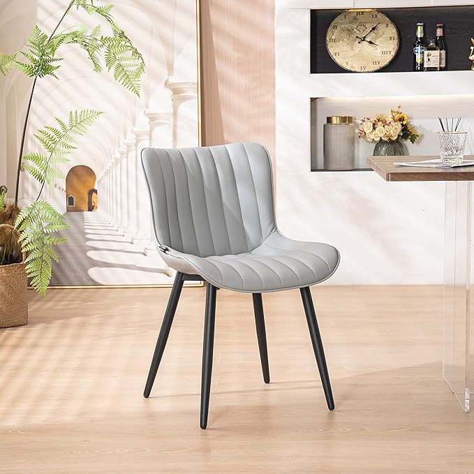 YOUNUOKE Mid-Century Modern Dining Chairs Set of 2 Grey PU Leather Upholstered Kitchen Chairs with Black Metal Legs Armless Accent Chair for Dining Room Guest Reception Room