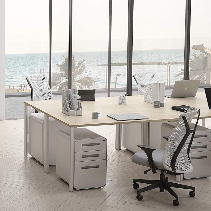 Laura Davidson Furniture Hudson Executive Desk Minimalist Commercial-Grade Computer Desk Writing Desk for Home Office Modern Desk (Dark Grey Top with White Legs)