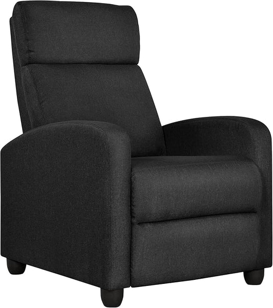 Yaheetech Home Theater Seating Fabric Recliner Chair Modern Single Living Room Reclining Sofa with Pocket Spring Black