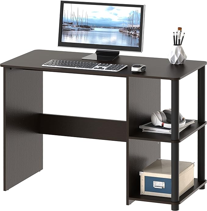 SHW 35-Inch Home Office Cyrus Desk with Open Storage Shelves Espresso