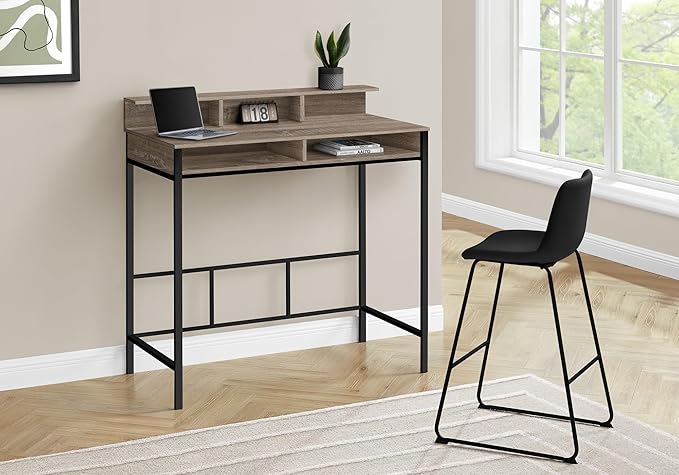 Computer Desk Home Office Standing Storage Shelves 48 l Work Laptop Brown Laminate Black Metal Contemporary Modern