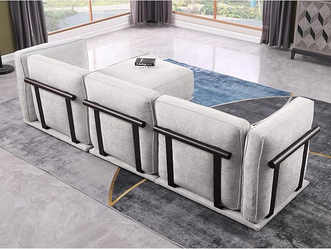 120 Modular Sectional Sofa with Ottoman L Shaped Chenille Fabric Couch with External Metal Frame Stable &amp Firm Modern Sofa for Living Room