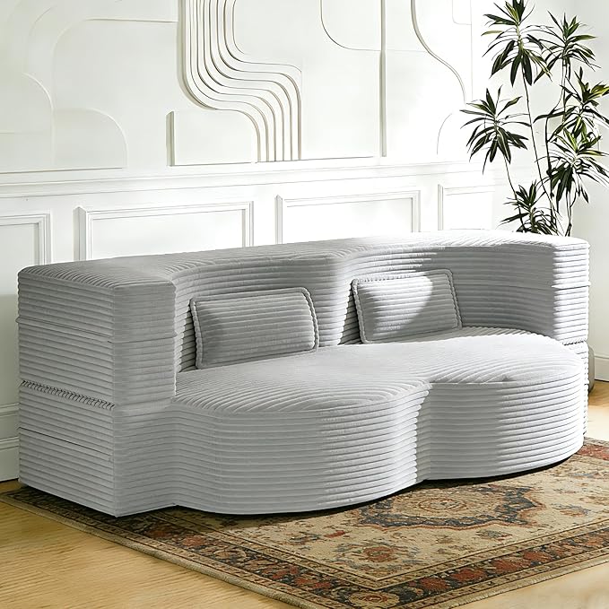 2 in 1 Convertible Compressed Sofa Bed 54'' Modern Boneless Loveseat Sleeper in a Box Floor Mattress Futon Couch No Assembly Needed Space Saving Light Grey Full 2 Pillows for Living Room
