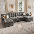 Modular Sectional U Shaped Sofa Couches for Living Room Cloud Couch with Movable Ottoman Comfy Chenille Sofa with Pillow for Bedroom and ApartmentDark Gray-Tufted