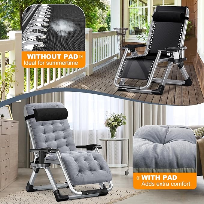 LILYPELLE Comfy Folding Chair Folding Lounge Chair for Bedroom and Living Room Folding Reclining Patio Chairs with Removable Cushion for Indoor Outdoor
