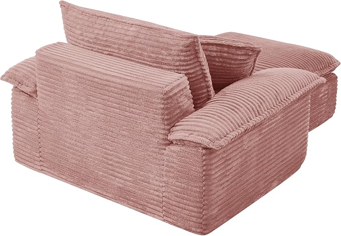 Oversized Armchair with Ottoman Corduroy Reading Chair for Bedroom &amp Living Room Modern Floor Sofa Chair Comfy Lazy Lounge Chair No Assembly Required Pink
