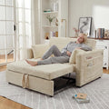Loveseat Sleeper Sofa Bed 55'' Pull Out Couch with Adjustable Backrest Charging Station and Side Pockets Corduroy Couches for Living Room Bedroom and Apartment White