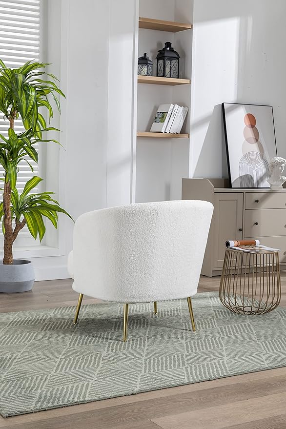 30.32 W Accent Chair Upholstered Curved Backrest Reading Chair Single Sofa Leisure Club Chair with Golden Adjustable Legs for Living Room Bedroom Dorm RoomIvory Boucle