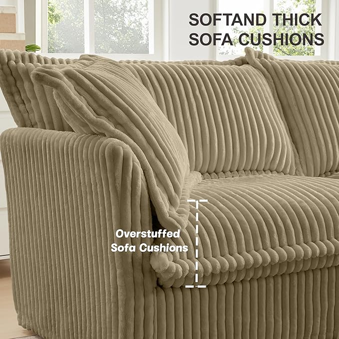 120 Inch 3-Seater Oversized Sectional Sofa with 2 Ottomans - Wide Deep Seat Removable Washable Corduroy Fabric for Living RoomCamel