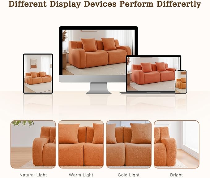 83 Modular Boneless Sectional Sofa Boneless Couch for Living Room and Apartments 32D High Density Sponge No Assembly Required (2S) Orange