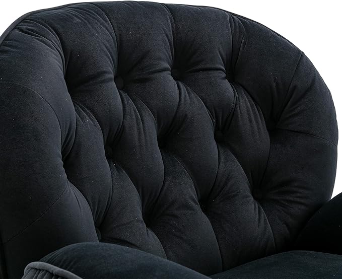 Bellemave Velvet Accent Chair with Ottoman Comfy Armchair with Footrest Modern TV Chair Living Room Chair for Living Room Bedroom Home Office Metal Base Frame (360 Degree Swiveling Black)