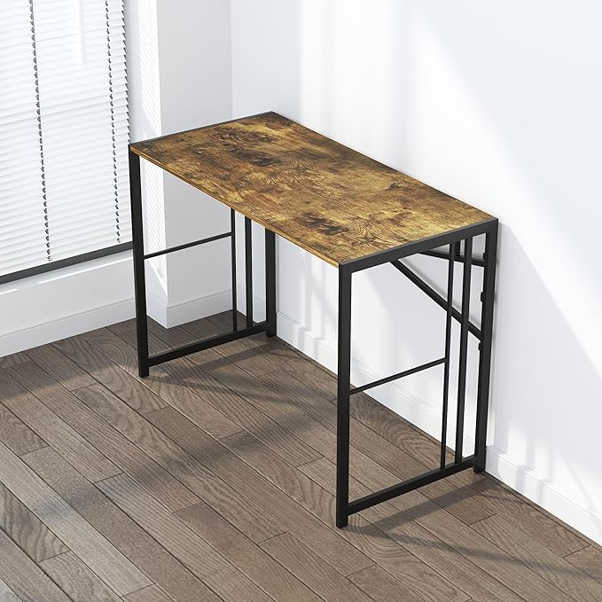 40 inch Folding Computer Desk Writing Gaming Computer Camping Desk No Assembly Required Home Office Table Rustic Brown