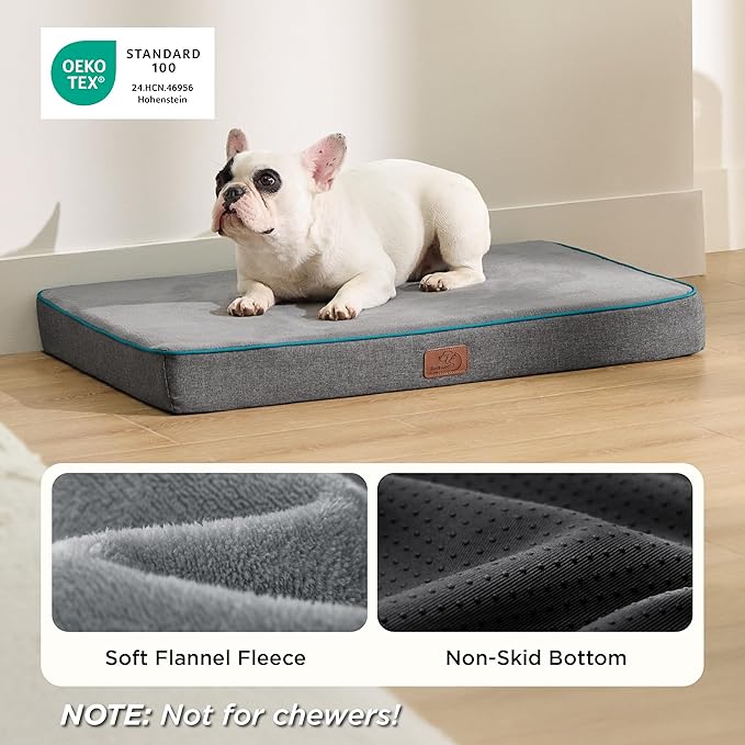 Bedsure Memory Foam Dog Bed for Small Dogs - Orthopedic Pet Beds for Crate with Removable Washable Cover and Nonskid Bottom - Plush Flannel Fleece Top Pet Mat Grey