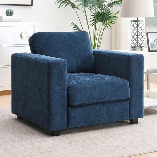 39 Oversized Accent Chair Chenille Fabric Upholstered Armchair Comfy with 350lb Weight Capacity &amp 7-inch Thick Seat – The Perfect Reading Chair for Living Room Bedroom Office (A-Blue)