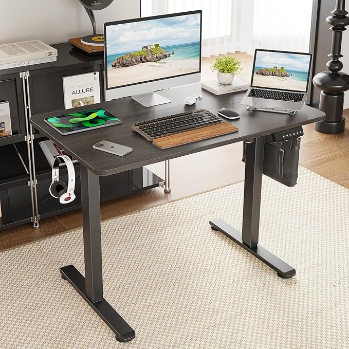Standing Desk 40x24 Inch Sit Stand Desk Electric Height Adjustable Home Office Desks with Splice Board Ergonomic Rising Modern Lift Motorized Gaming Desktop Workstation (Walnut)