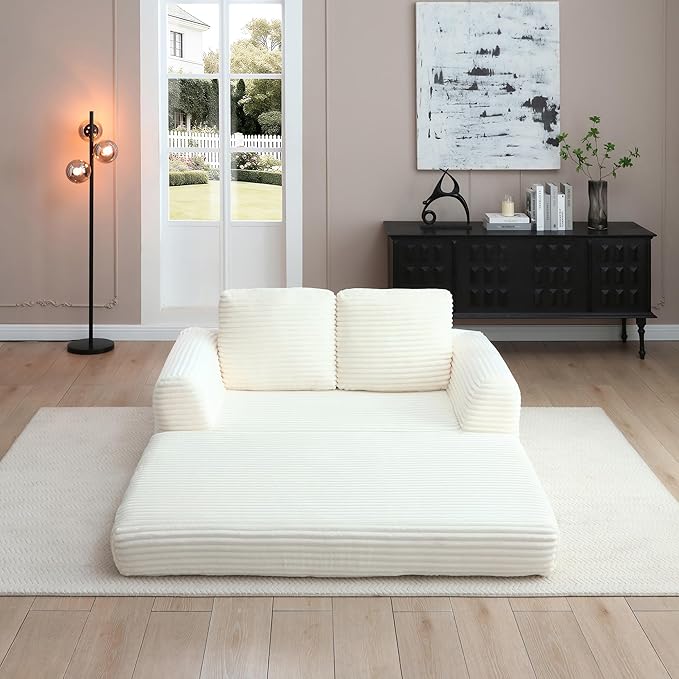 Foldable Boneless Love Seat Couches in a Box Modern Floor Foam Sleeper Sofa Bed 2-in-1 Convertible Cloud Sofa for Home Apartments Bedroom