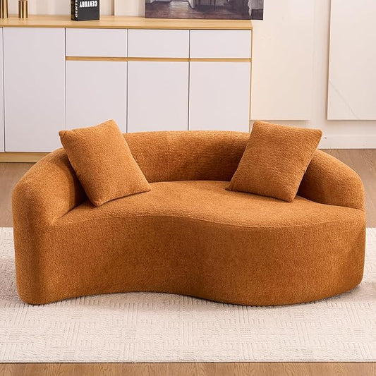 67 Modular Sectional Loveseat Sofa Chenille Upholstered Cloud Couch with S-Shaped Cushion Boneless Couch Sleeper Deep Seat Sofa with Throw Pillows for Living Room (Orange) | Chenille Comfortable