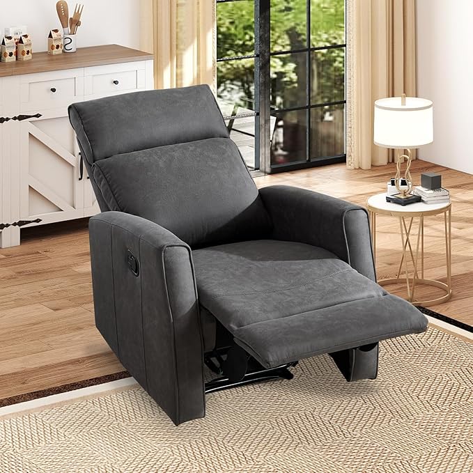 EBELLO Fabric Manual Recliner Chair Modern Adjustable Lounge Reading Chair with Overstuffed Backrest Single Reclining Winback Couch for Living Room Bedroom Grey