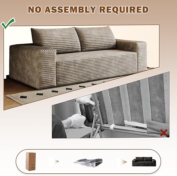 63 Small Cloud Loveseat Sofa in a Box Comfy Corduroy 2-Seater Boneless Couch Modern Deep Seat Sofa for Small Spaces Living Room &amp Apartment No Assembly Required (Camel 63 inch) | Memory Foam