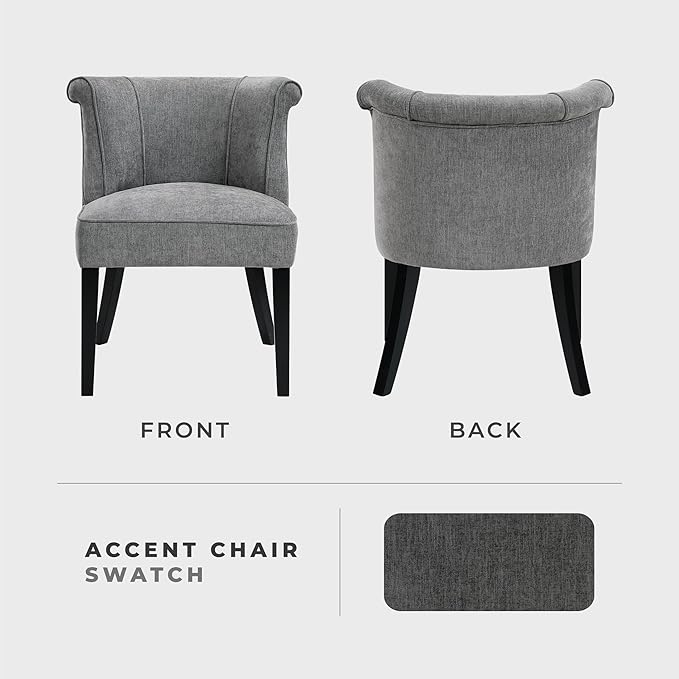 Lexicon Accent Chair Textured Fabric Upholstered Armless Seat with Solid Wood Legs Curved Back Comfy Side Chairs for Living Room/Bedroom/Office/Waiting Area Charcoal