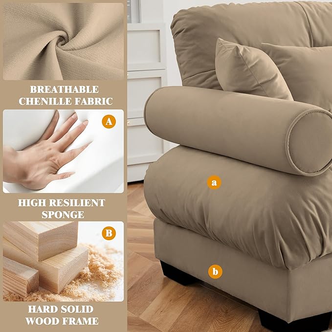 Oversized Modular Velvet Sectional Cloud Sofa Couch with Movable OttomanCorner Sofa with Comfortable Armrests Deep Seat Convertible L or U Shaped Couch (Camel 3 Seat+ 2 Ottomans)