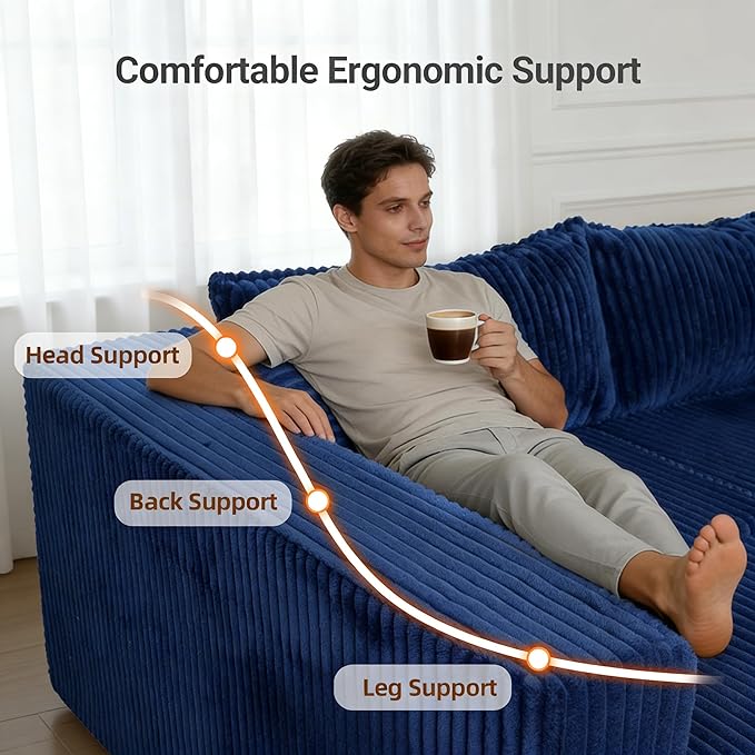 128 U-Shaped Modular Sofa Modern Cloud Couch with Double Chaise Sectional Boneless Couch with Pillows Deep Seat Sofa for Living Room Bedroom No Assembly Required Blue